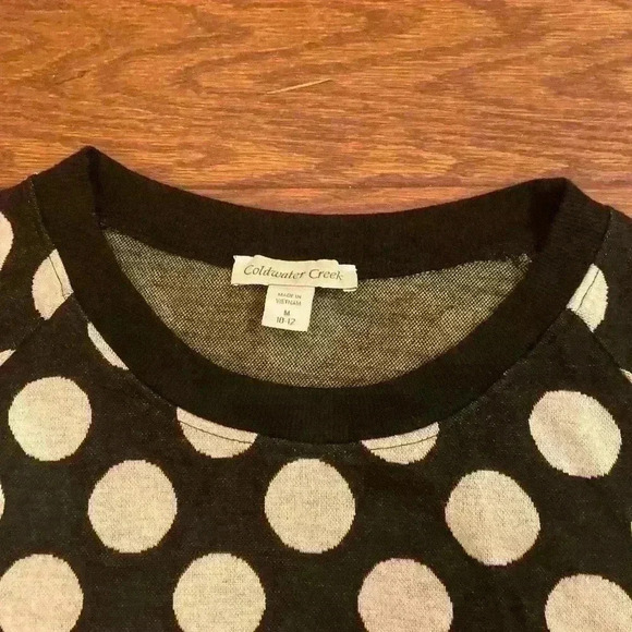 COLDWATER CREEK black white polka dot 3/4 sleeve top  size M EXC CON - Picture 5 of 9